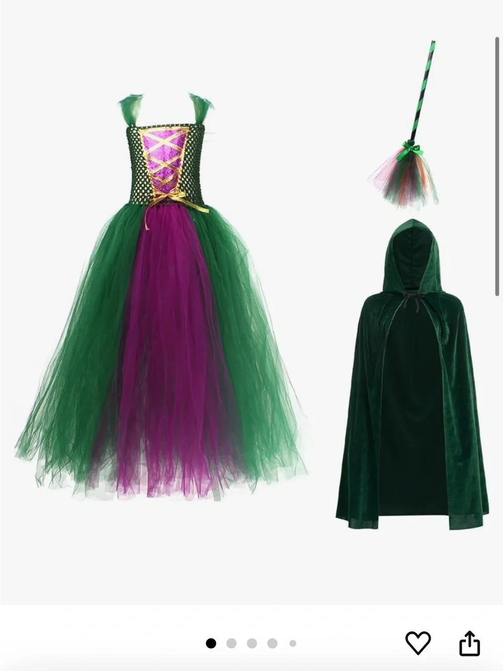 Kids Green & Purple Witch Costume with Cape & Wand